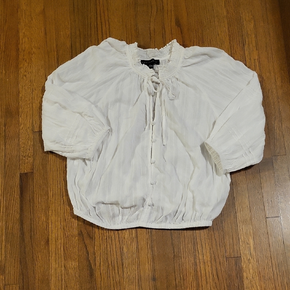 Sanctuary White Puff Sleeve Blouse With Tie Front